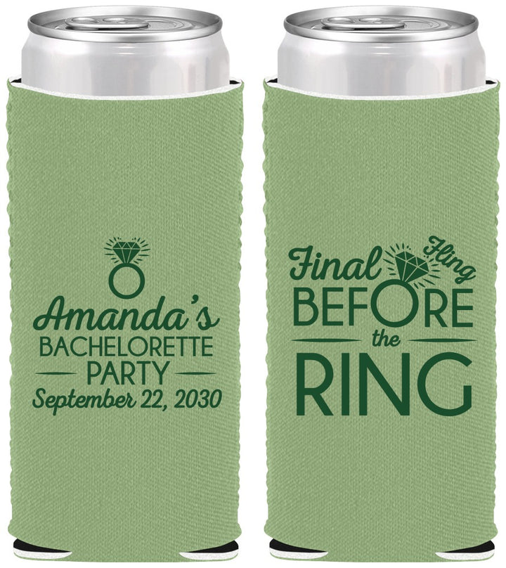 Custom Bachelorette Neoprene Slim Can Coolers - Final Fling Before The Ring | 60074