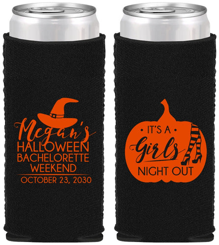 Custom Bachelorette Neoprene Slim Can Coolers - Halloween Girls Night Out | 60077