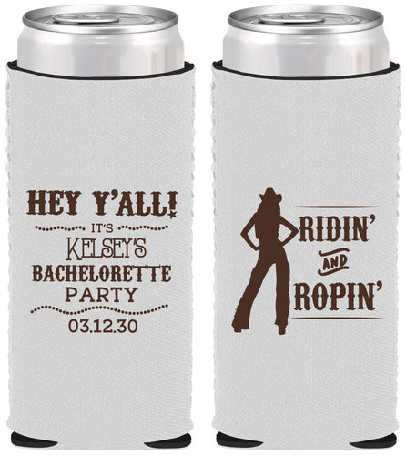 Custom Bachelorette Neoprene Slim Can Coolers - Ridin And Ropin | 60078