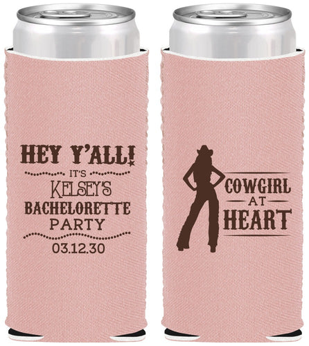 Custom Bachelorette Neoprene Slim Can Coolers - Cowgirl At Heart | 60079
