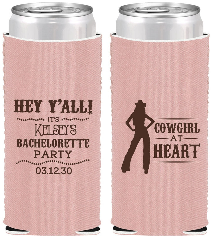 Custom Bachelorette Neoprene Slim Can Coolers - Cowgirl At Heart | 60079