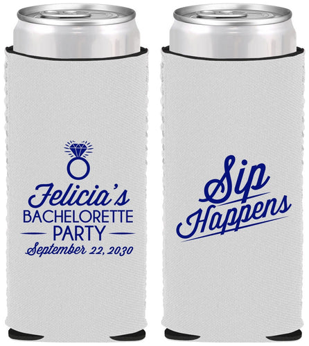 Custom Bachelorette Neoprene Slim Can Coolers - Sip Happens | 60081