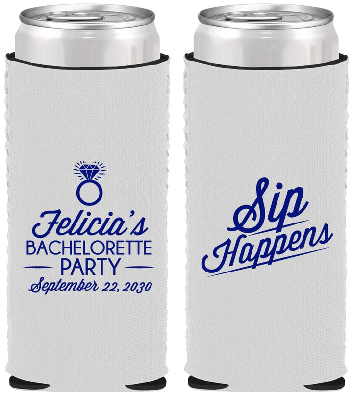 Custom Bachelorette Neoprene Slim Can Coolers - Sip Happens | 60081