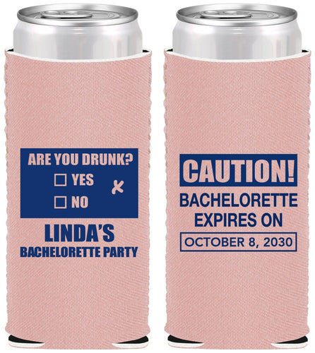 Custom Bachelorette Neoprene Slim Can Coolers - Caution | 60082