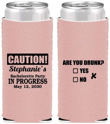 Custom Bachelorette Neoprene Slim Can Coolers - Drunk Yes Or No | 60083