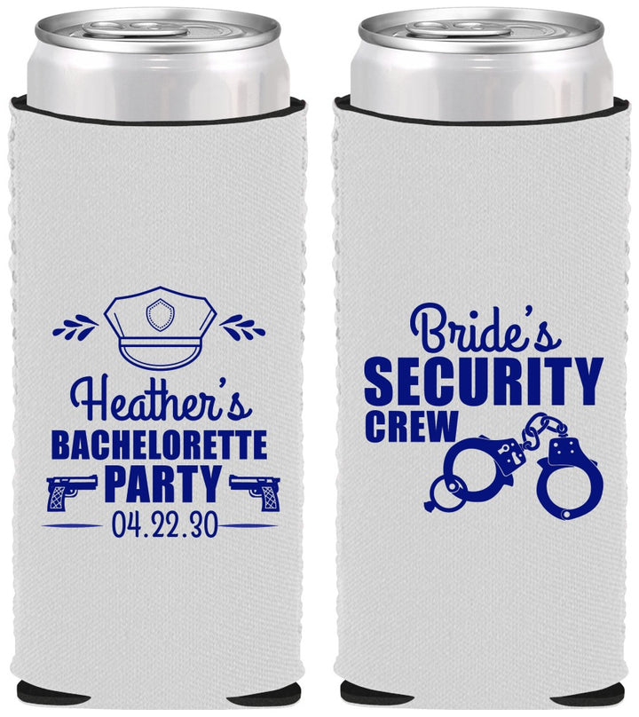 Custom Bachelorette Neoprene Slim Can Coolers - Police Security Crew | 60091