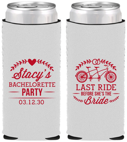Custom Bachelorette Neoprene Slim Can Coolers - Last Ride Before Bride | 60093