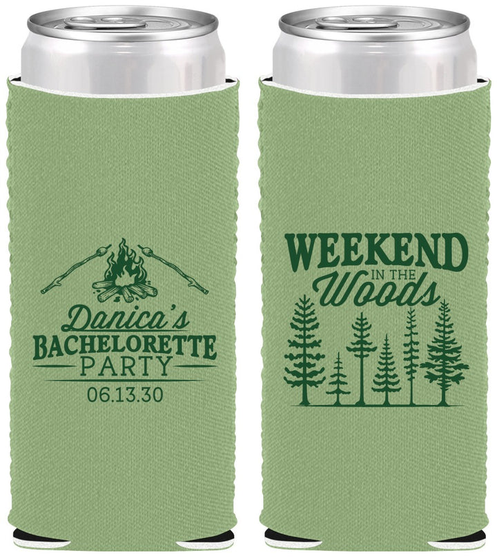 Custom Bachelorette Neoprene Slim Can Coolers - Camping | 60094