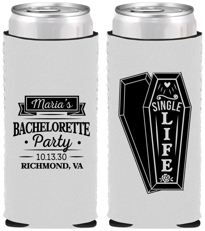 Custom Bachelorette Neoprene Slim Can Coolers - Rip Single Life | 60095