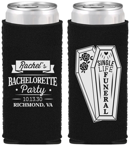 Custom Bachelorette Neoprene Slim Can Coolers - Rip Single Life | 60096