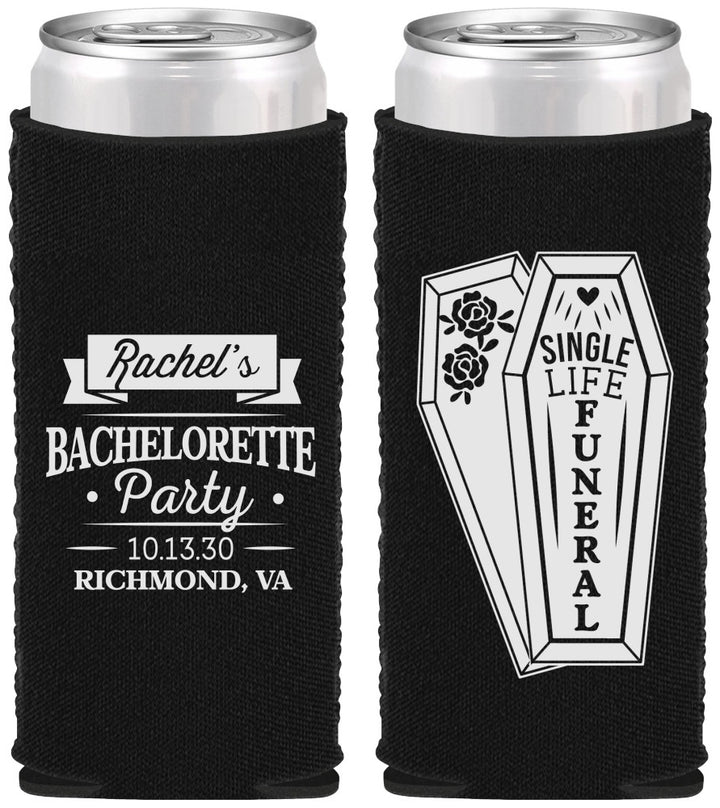 Custom Bachelorette Neoprene Slim Can Coolers - Rip Single Life | 60096
