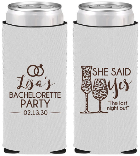 Custom Bachelorette Neoprene Slim Can Coolers - The Last Night Out | 60097