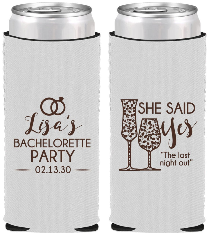 Custom Bachelorette Neoprene Slim Can Coolers - The Last Night Out | 60097