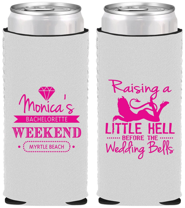 Custom Bachelorette Neoprene Slim Can Coolers - Raising A Little Hell | 60103