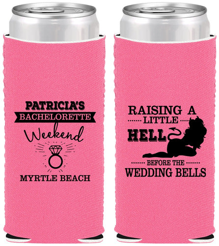 Custom Bachelorette Neoprene Slim Can Coolers - Raising A Little Hell | 60104