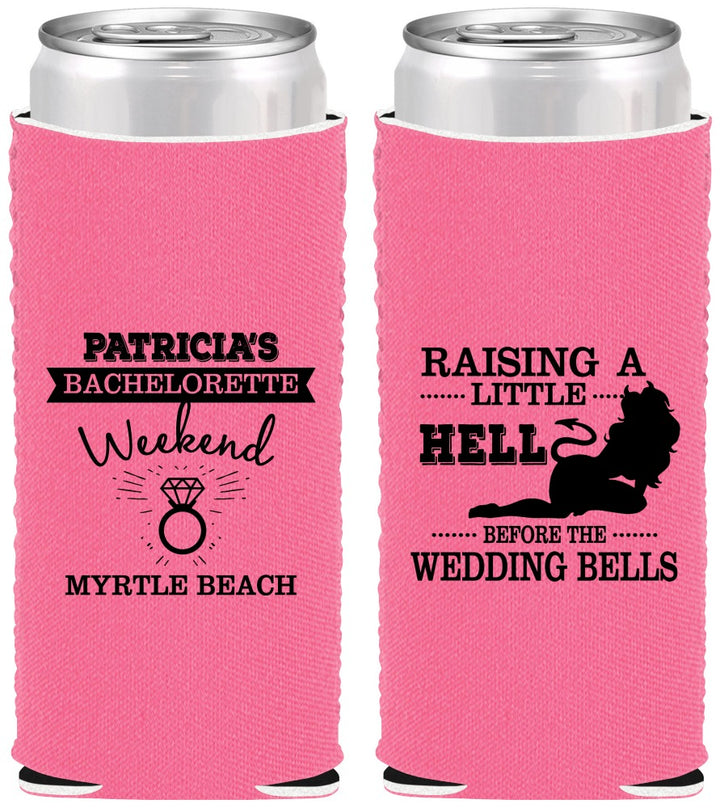 Custom Bachelorette Neoprene Slim Can Coolers - Raising A Little Hell | 60104