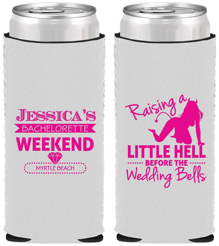 Custom Bachelorette Neoprene Slim Can Coolers - Raising A Little Hell | 60105