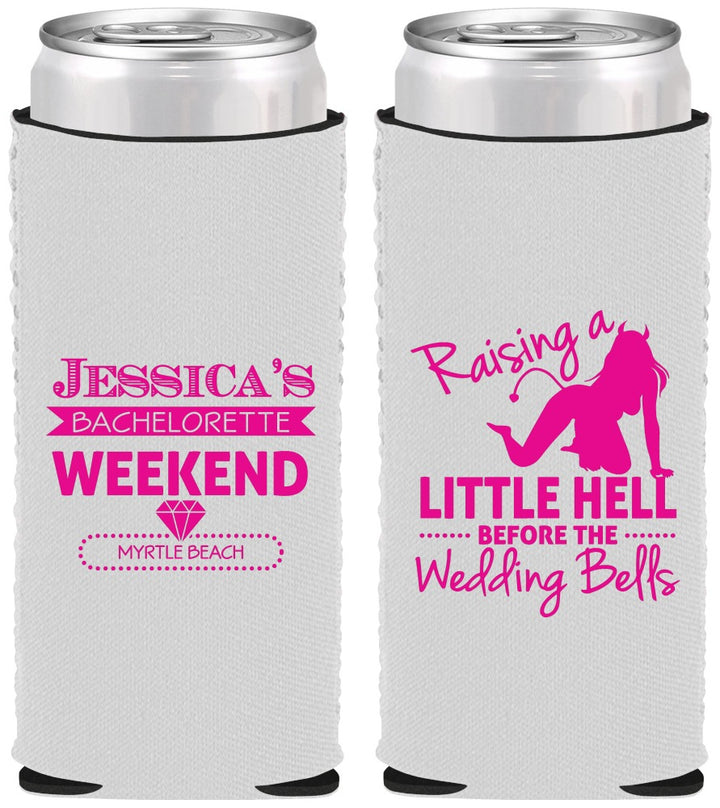 Custom Bachelorette Neoprene Slim Can Coolers - Raising A Little Hell | 60105