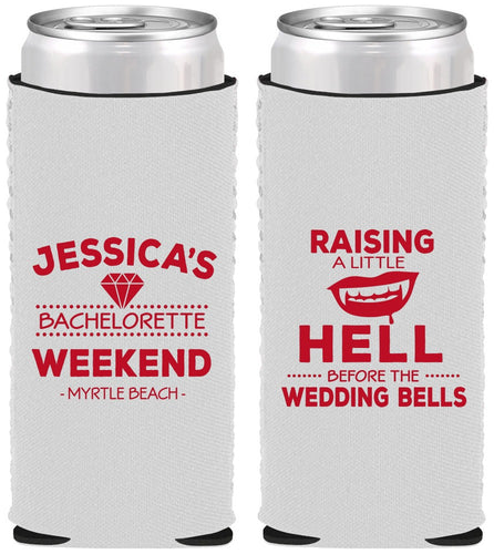 Custom Bachelorette Neoprene Slim Can Coolers - Raising A Little Hell | 60106