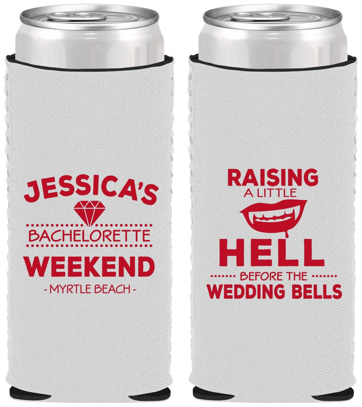 Custom Bachelorette Neoprene Slim Can Coolers - Raising A Little Hell | 60106