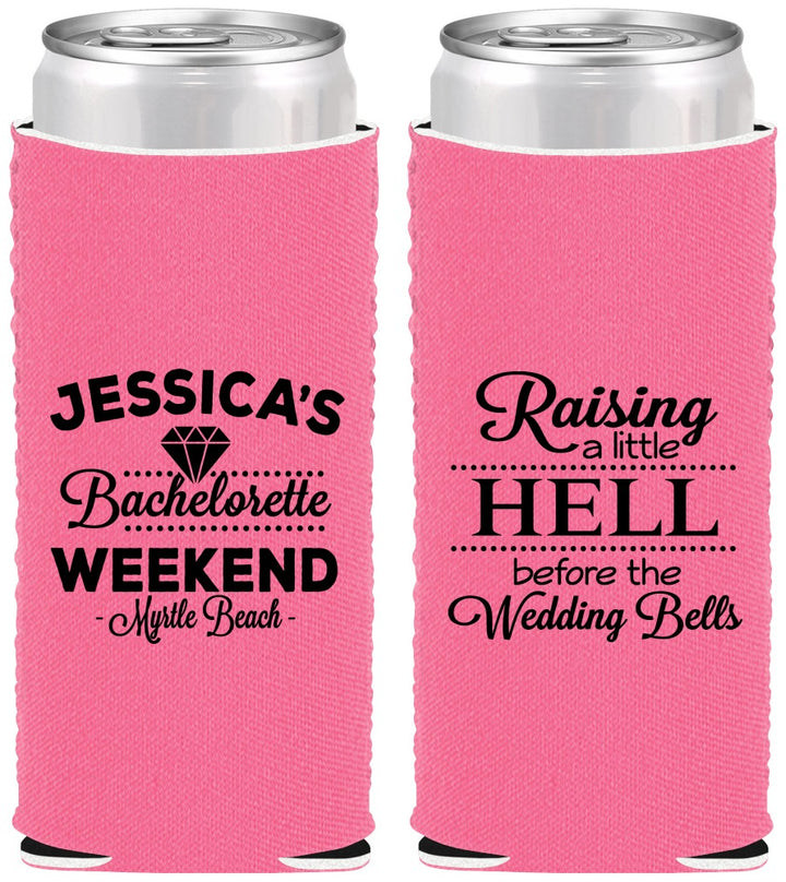 Custom Bachelorette Neoprene Slim Can Coolers - Raising A Little Hell | 60107
