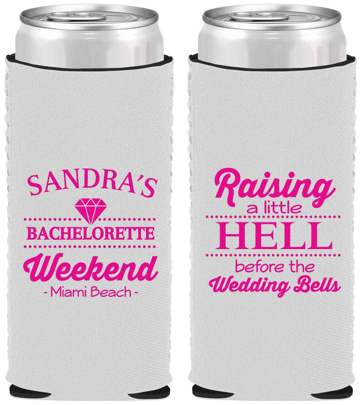 Custom Bachelorette Neoprene Slim Can Coolers - Raising A Little Hell | 60108