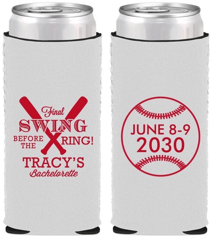 Custom Bachelorette Neoprene Slim Can Coolers - Final Swing Before Ring | 60109
