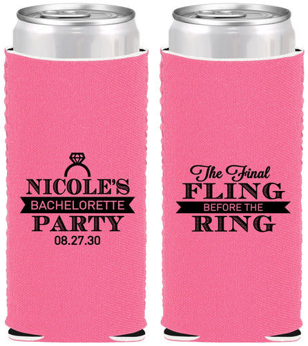 Custom Bachelorette Neoprene Slim Can Coolers - Final Fling Before The Ring | 60110