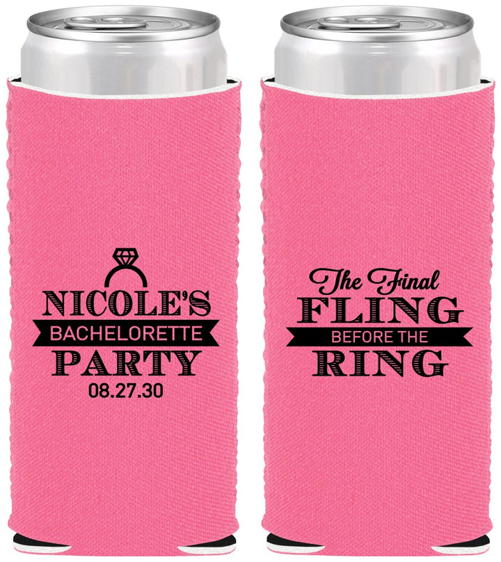 Custom Bachelorette Neoprene Slim Can Coolers - Final Fling Before The Ring | 60110