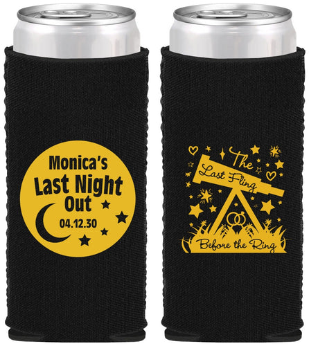 Custom Bachelorette Neoprene Slim Can Coolers - Last Fling Before Rings | 60113