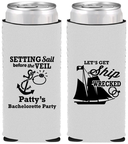 Custom Bachelorette Neoprene Slim Can Coolers - Setting Sail Before Veil | 60116