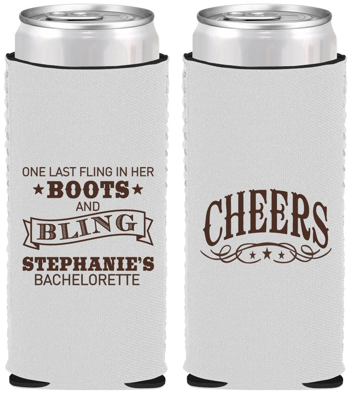 Custom Bachelorette Neoprene Slim Can Coolers - Boots And Bling | 60118