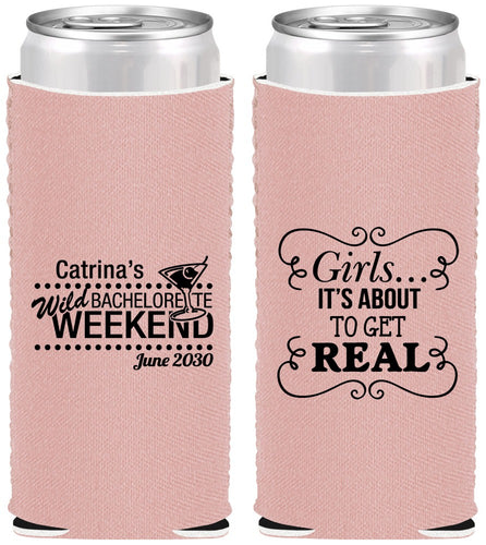 Custom Bachelorette Neoprene Slim Can Coolers - About To Get Real | 60123
