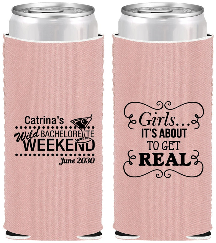 Custom Bachelorette Neoprene Slim Can Coolers - About To Get Real | 60123