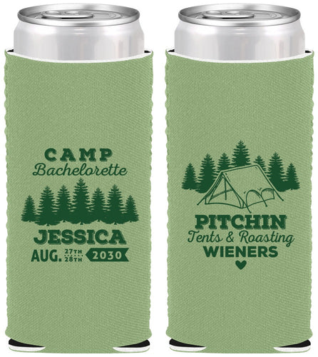 Custom Bachelorette Neoprene Slim Can Coolers - Camping | 60124