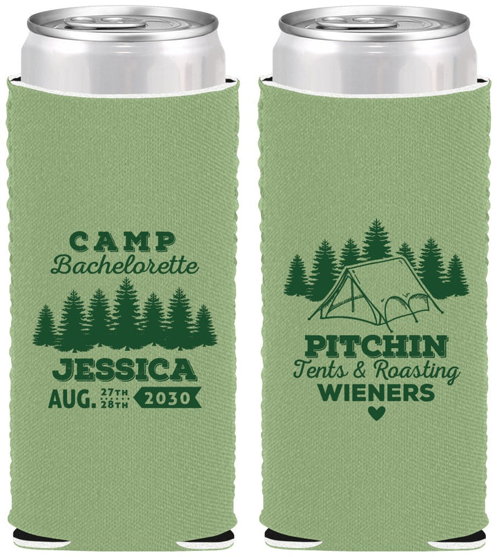 Custom Bachelorette Neoprene Slim Can Coolers - Camping | 60124