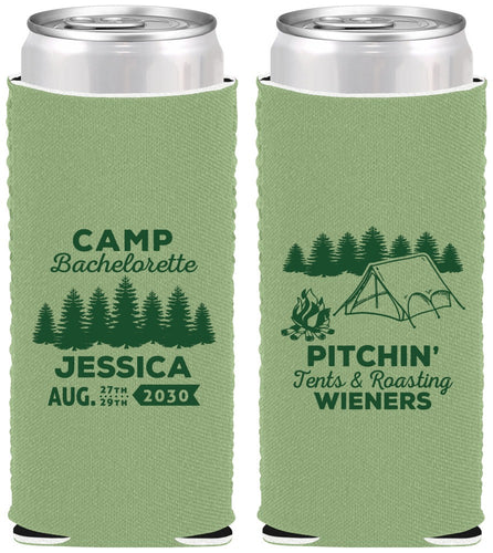 Custom Bachelorette Neoprene Slim Can Coolers - Camping | 60125