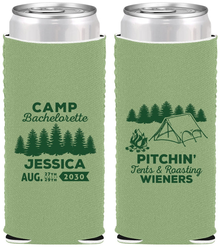 Custom Bachelorette Neoprene Slim Can Coolers - Camping | 60125