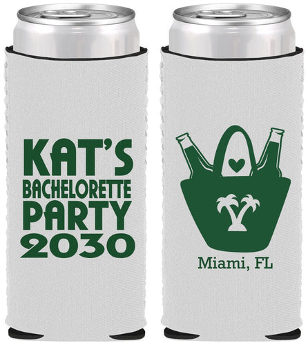 Custom Bachelorette Neoprene Slim Can Coolers - Beach | 60126