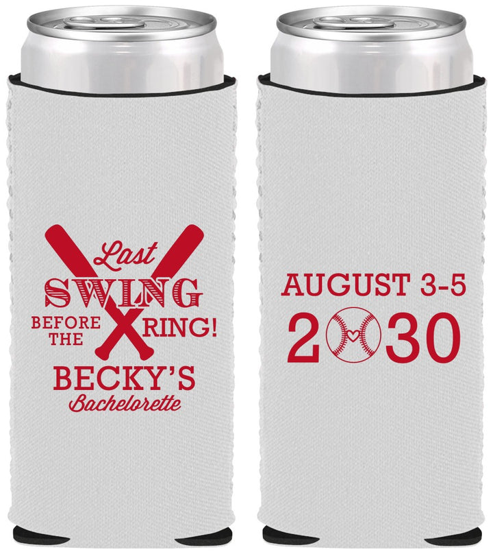 Custom Bachelorette Neoprene Slim Can Coolers - Last Swing Before Ring | 60127