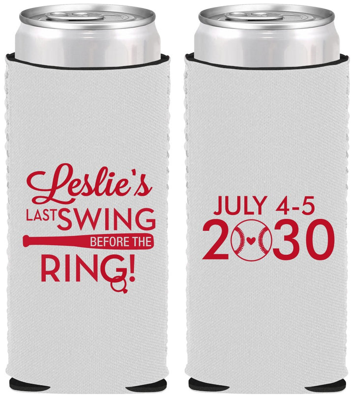 Custom Bachelorette Neoprene Slim Can Coolers - Last Swing Before Ring | 60128