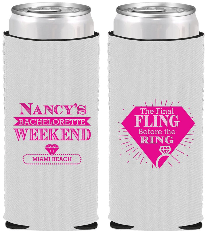 Custom Bachelorette Neoprene Slim Can Coolers - Final Fling Before The Ring | 60129