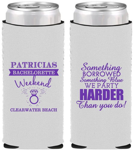 Custom Bachelorette Neoprene Slim Can Coolers - Something Borrowed | 60130
