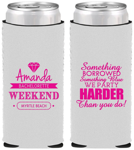 Custom Bachelorette Neoprene Slim Can Coolers - Something Borrowed | 60131