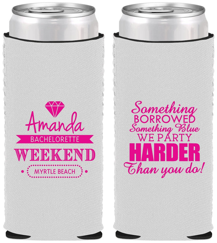 Custom Bachelorette Neoprene Slim Can Coolers - Something Borrowed | 60131