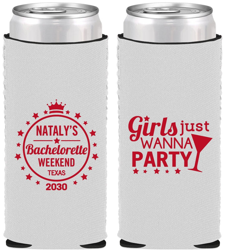 Custom Bachelorette Neoprene Slim Can Coolers - Girls Just Wanna Party | 60139