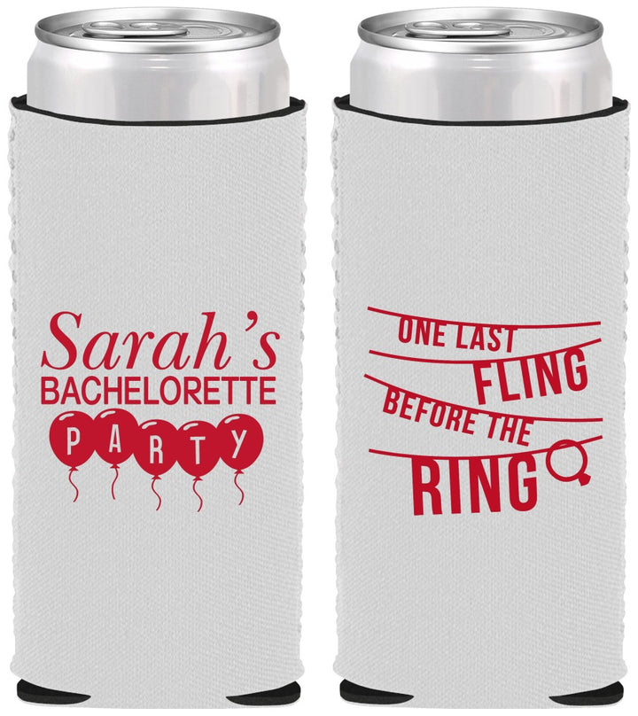 Custom Bachelorette Neoprene Slim Can Coolers - Last Fling Before Rings | 60140