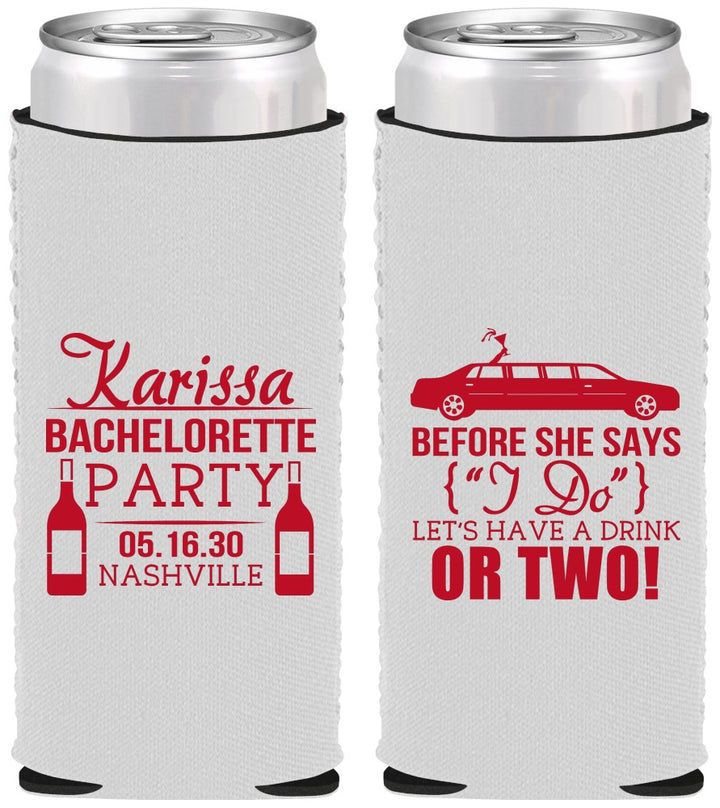 Custom Bachelorette Neoprene Slim Can Coolers - Before She Says I Do | 60142