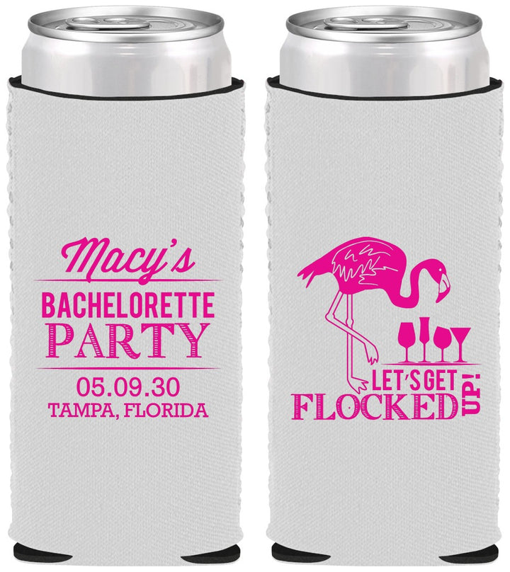 Custom Bachelorette Neoprene Slim Can Coolers - Lets Get Flocked Up | 60143
