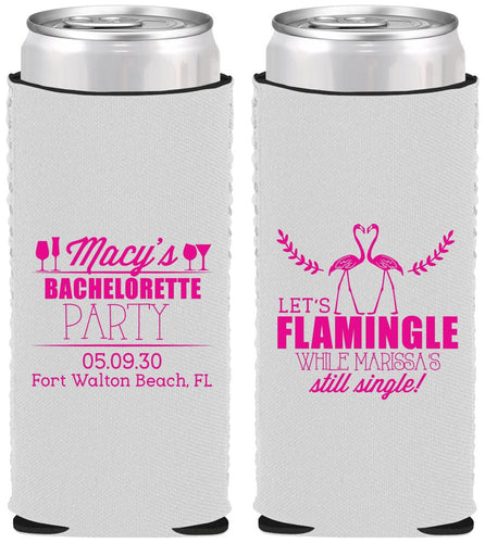 Custom Bachelorette Neoprene Slim Can Coolers - Lets Flamingle Still Single | 60144